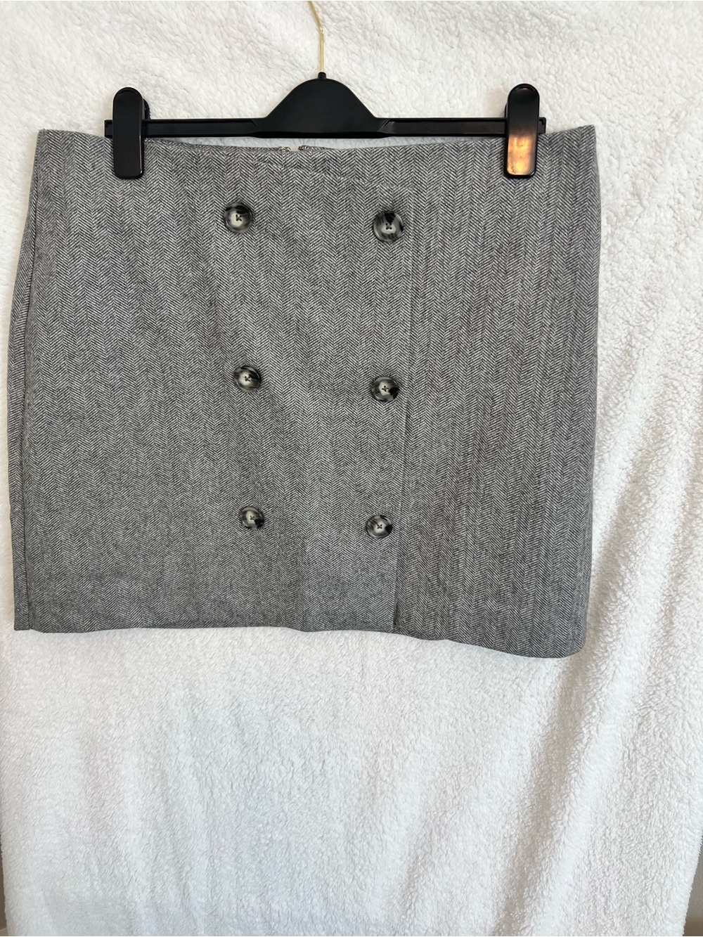 LOFT Gray Herringbone Double-Button Mini Skirt